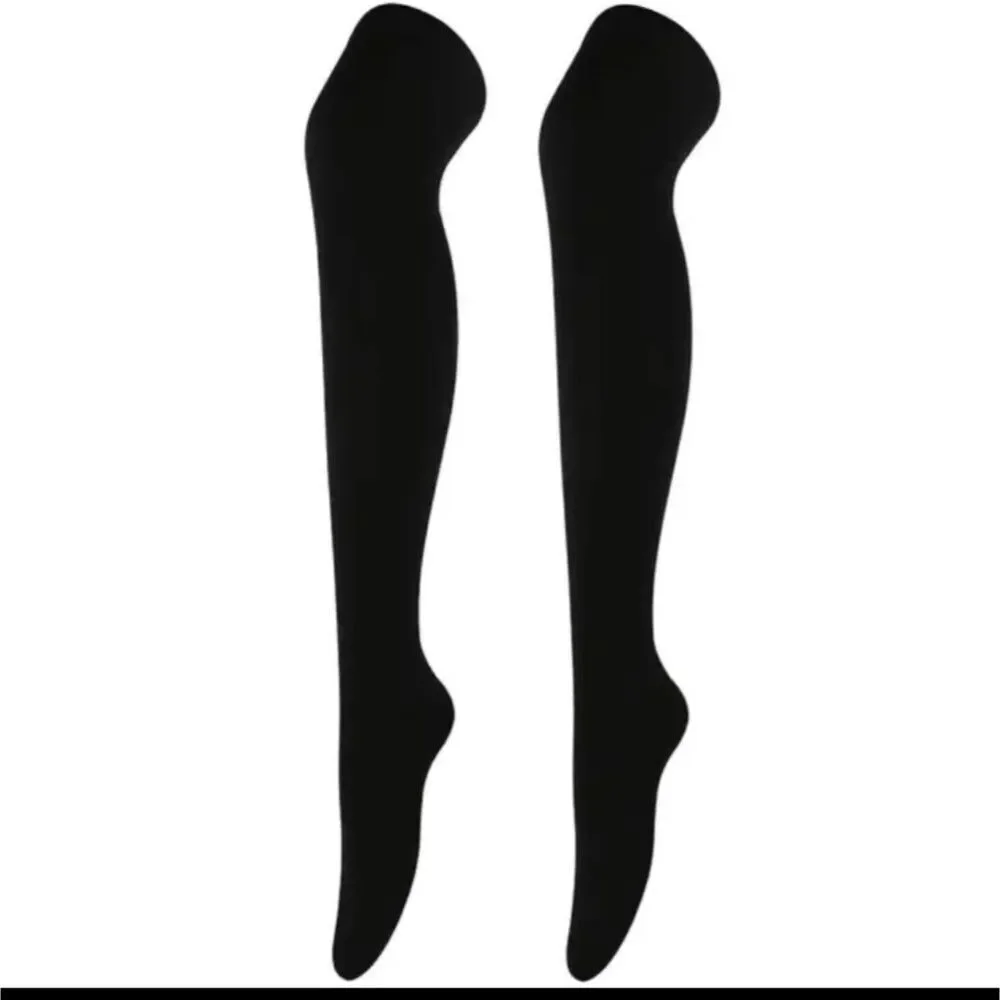 Solid Black Thigh High Socks Tall Stockings